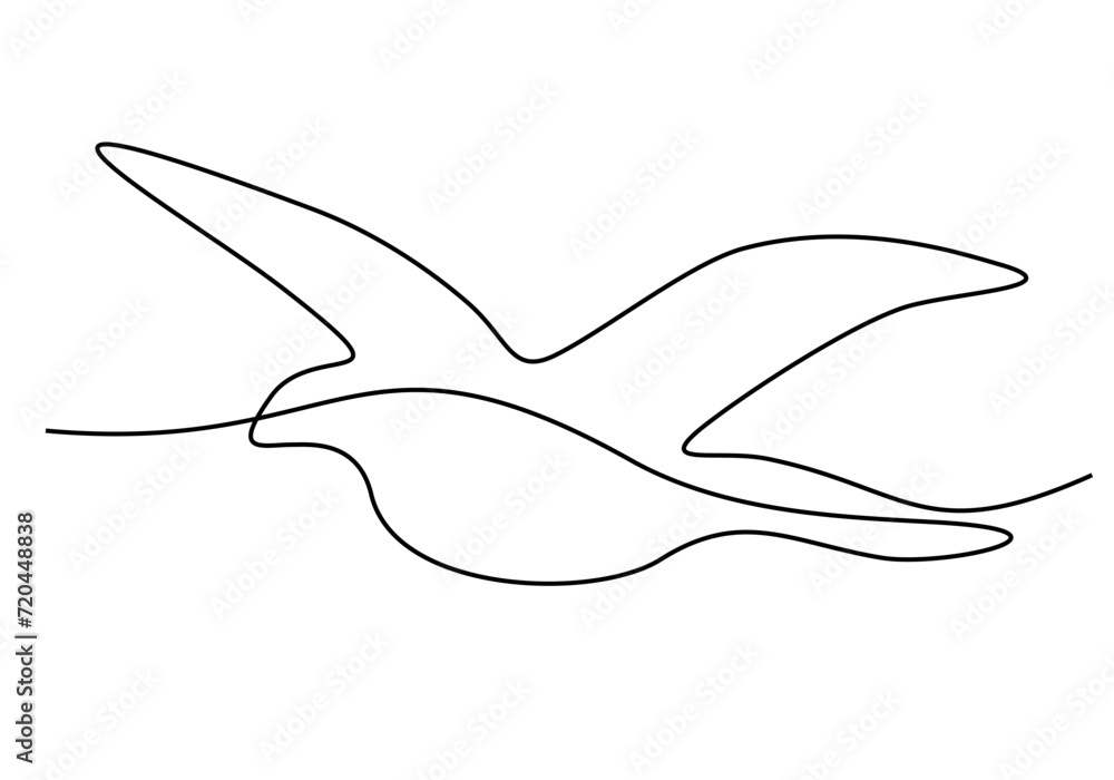 Fototapeta premium Flying bird continuous line drawing element isolated on white background for decorative element. Vector illustration of animal form in trendy outline style.