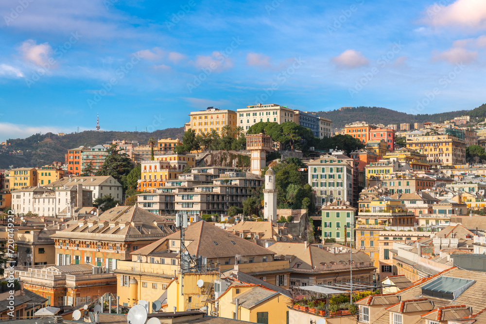 Genova, Italy city Skyline View Towards the Historic Belvedere Castelletto