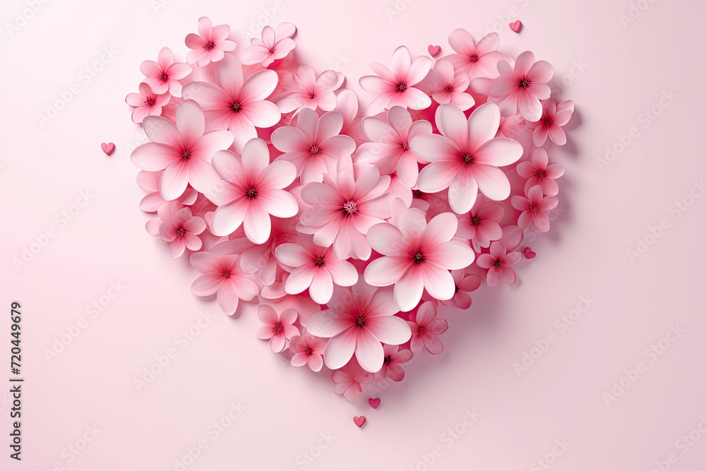 Women's Day, Flower Heart Shape on Pastel Love Pink Background - Mothers Day, Valentines Day, Wedding, Anniversary, 8 March