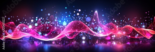 Wave of bright particles abstract background with sound and music visualization