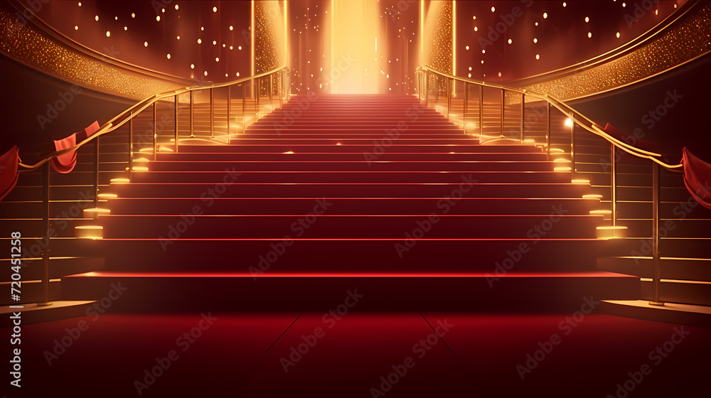 Luxurious and elegant red carpet staircase, holiday awards ceremony event Luxurious and elegant red carpet staircase, holiday awards ceremony event