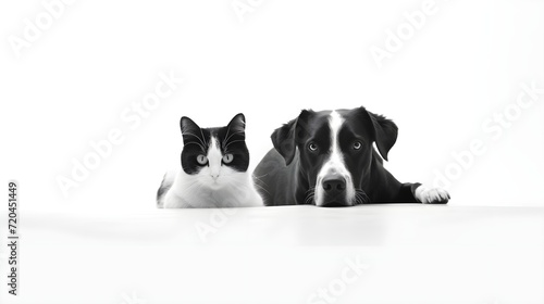 Dog and cat portrait close up in a wooden background,