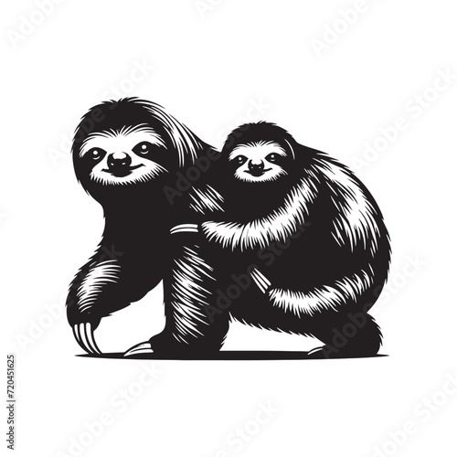 Peaceful Paws: Sloth Silhouette Set Depicting the Peaceful Moments of Sloths Clinging to Tree Branches - Sloth Illustration - Sloth Vector
