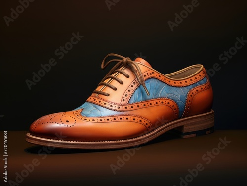Brown and Blue Shoes on Black Background