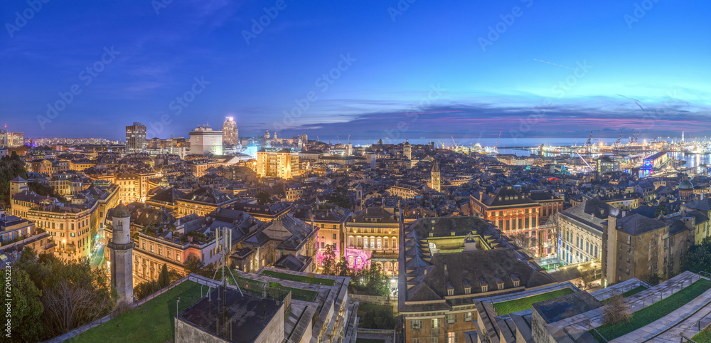 Genoa, Liguria, Italy Downtown City skyline Towards the Mediterranean