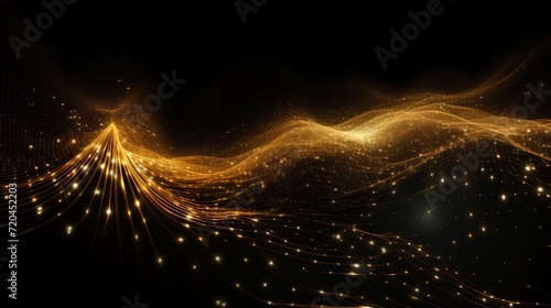 Abstract gold cyberspace background with dots and weave lines for data and network security design photo