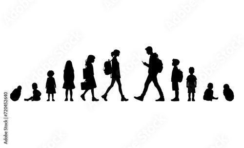 Vector illustration. Growing up children. Set of silhouettes of people.