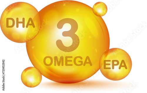 Omega 3 icon. Polyunsaturated fatty Omega-3. Organic vitamin, nutrient. Omega fatty acid, EPA, DHA. Pill capcule. Vector illustration