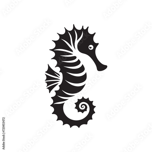 Whispering Currents: Seahorse Silhouette Series Awash in the Gentle Whispers of Underwater Currents - Seahorse Illustration - Seahorse Vector 
