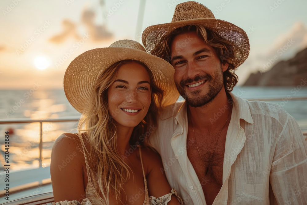 Beautiful couple on the yacht