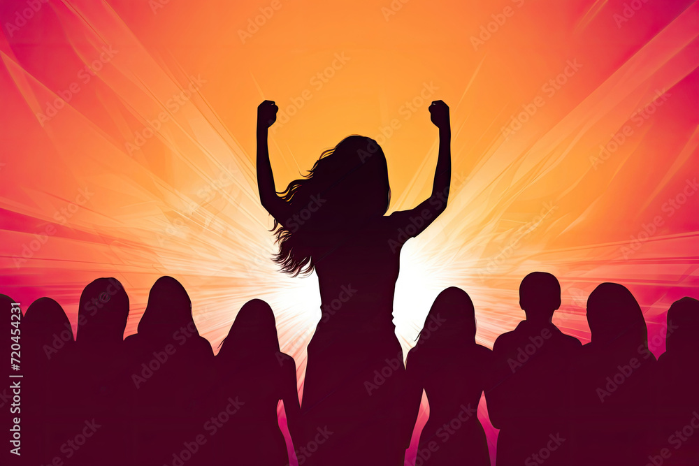 International Women's Day, Silhouette of Female Two Hands Raised Illustration Art Background for Banner International Women's Day, Silhouette of Female Two Hands Raised Illustration Art Background for Banner
