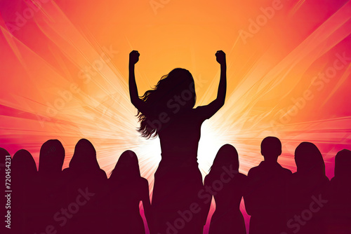 International Women s Day  Silhouette of Female Two Hands Raised Illustration Art Background for Banner