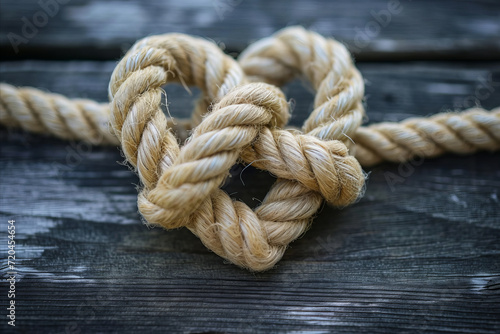 A rope tied in a knot to form a love heart shape