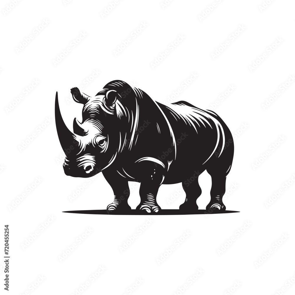 Fototapeta premium Rhino Reverence: Silhouetted Forms of Rhinoceros Eliciting Reverential Beauty in the Artistry of Wildlife Shadows - Rhino Silhouette Vector - Rhinoceros Vector - Rhinoceros Illustration 