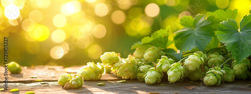 hops on a wooden table close-up photo
