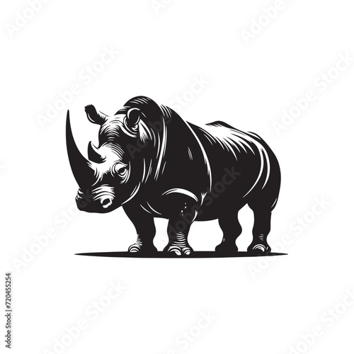 Rhino Reverence  Silhouetted Forms of Rhinoceros Eliciting Reverential Beauty in the Artistry of Wildlife Shadows - Rhino Silhouette Vector - Rhinoceros Vector - Rhinoceros Illustration 