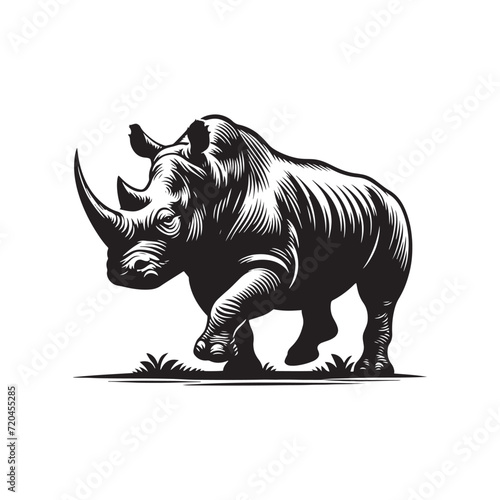 Silhouetted Elegance  Rhinoceros Silhouette Series Portraying the Graceful Stature of Wild Rhinos in Artistic Shadows - Rhino Silhouette Vector - Rhinoceros Illustration - Rhinoceros Vector 