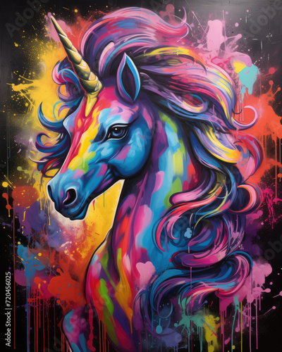 Horse with watercolor splashes in the style of pop art, сolorful, vivid