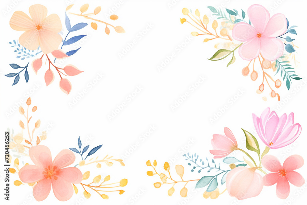 A floral design for a wedding invitation card , cartoon drawing, water color style
