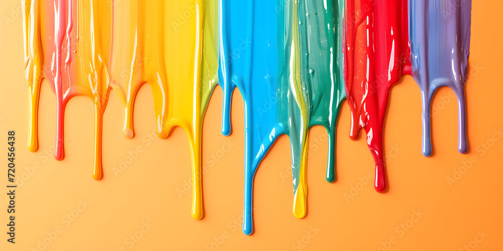 Liquid paint slowly pouring on a color background
