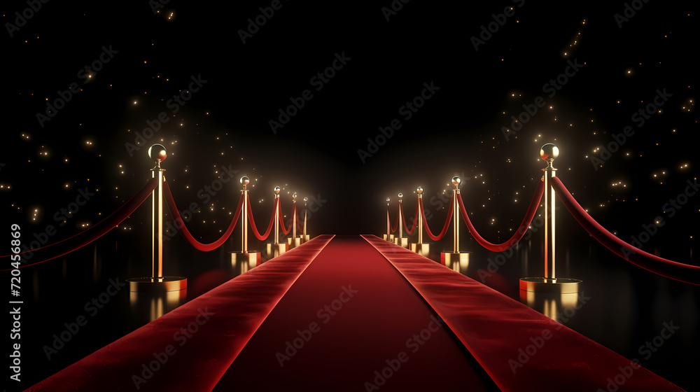 Red carpet on the stairs on dark background, the way to glory, victory and success Red carpet on the stairs on dark background, the way to glory, victory and success