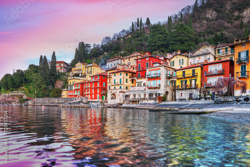Fototapeta Naklejka Na Ścianę i Meble -  Varenna, Italy on Lake Como at Dusk