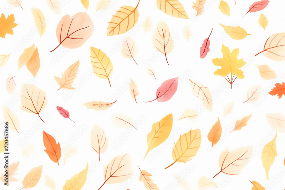 A pattern of fallen autumn leaves scattered randomly , cartoon drawing, water color style A pattern of fallen autumn leaves scattered randomly , cartoon drawing, water color style