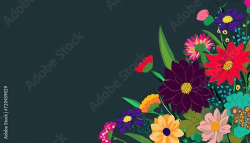 A bouquet of colorful flowers with background and space for text