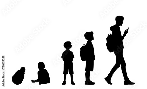 Vector illustration. Growing up children. Set of silhouettes of people.