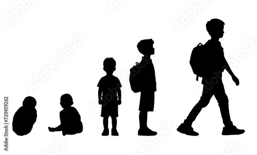 Vector illustration. Growing up children. Set of silhouettes of people.