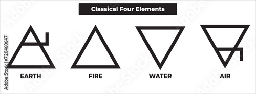Illustration Vector of the four elements of western Medieval alchemy. The two pointed upside triangles represent fire and air, while the two upside down triangles stand for water and earth