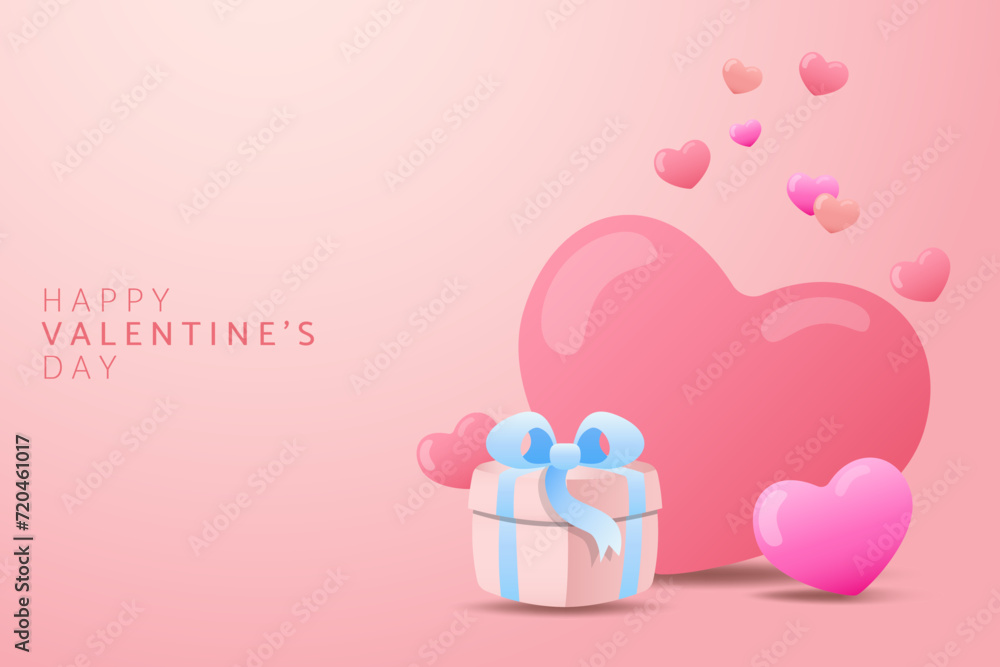 Valentine's day design  with 3d  heart balloons, Holiday background design.