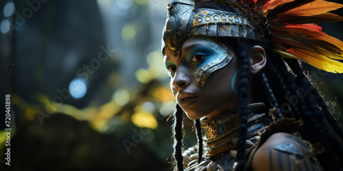 Tribal Warrior Woman in Ethereal Forest Light.