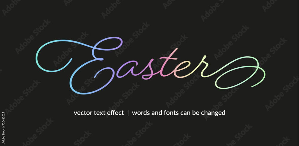 vector pastel holographic text effect on script font with Easter lettering editable font