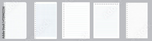 Creative vector illustration of realistic square, lined paper blank sheets set isolated on transparent background. Art design lines, grid page notebook with margin. Abstract concept graphic element 