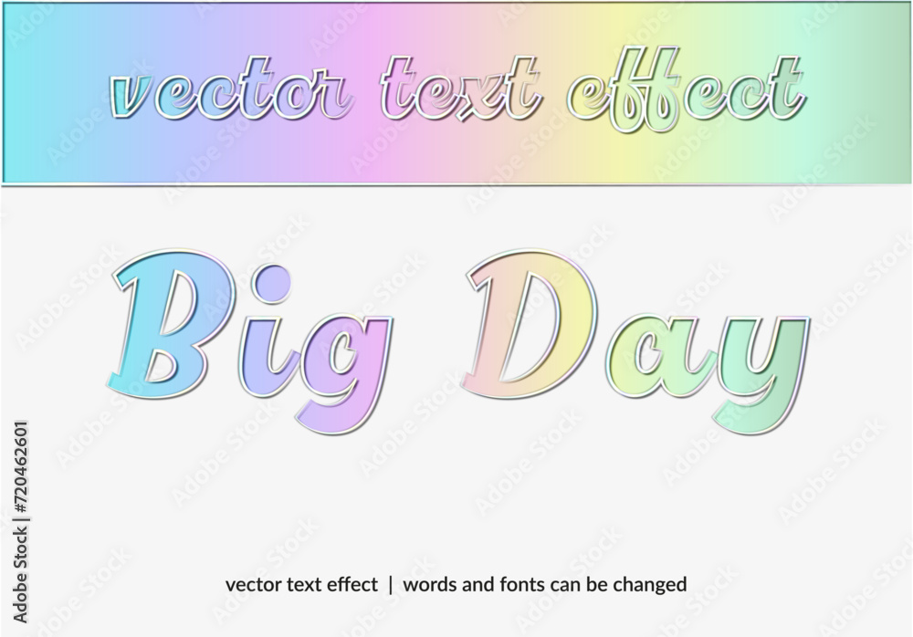 Vector pastel holographic text effect editable font big day