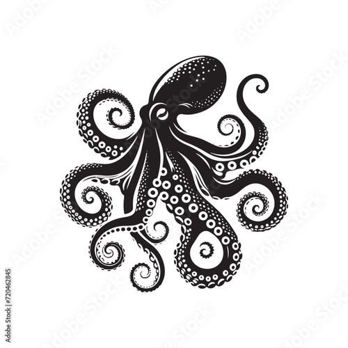 Inky Embrace: A Mesmerizing Set of Octopus Silhouettes Embracing the Underwater World with Grace - Octopus Illustration - Octopus Vector 