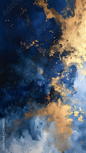 an abstract painting showing blue and gold © Yi_Studio