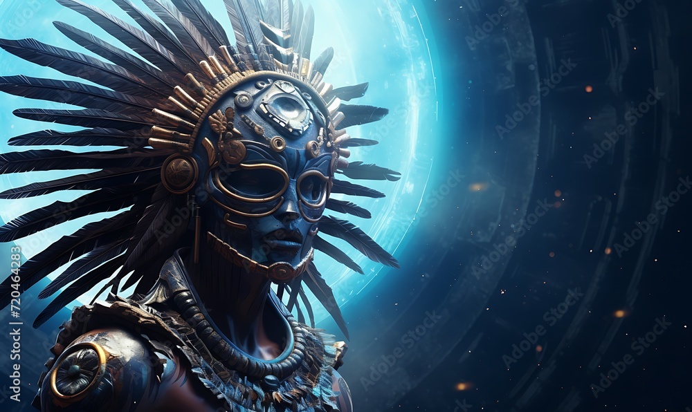 Tezcatlipoca the God of the night sky, Full of black layers, Full background, Portrait, Exquisite detail, Natural light, global illumination, Beautiful illustration. Generative Ai


