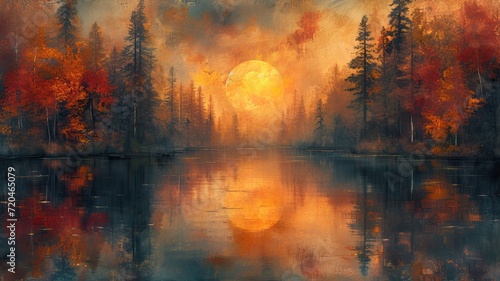 Sunset in the forest landscape