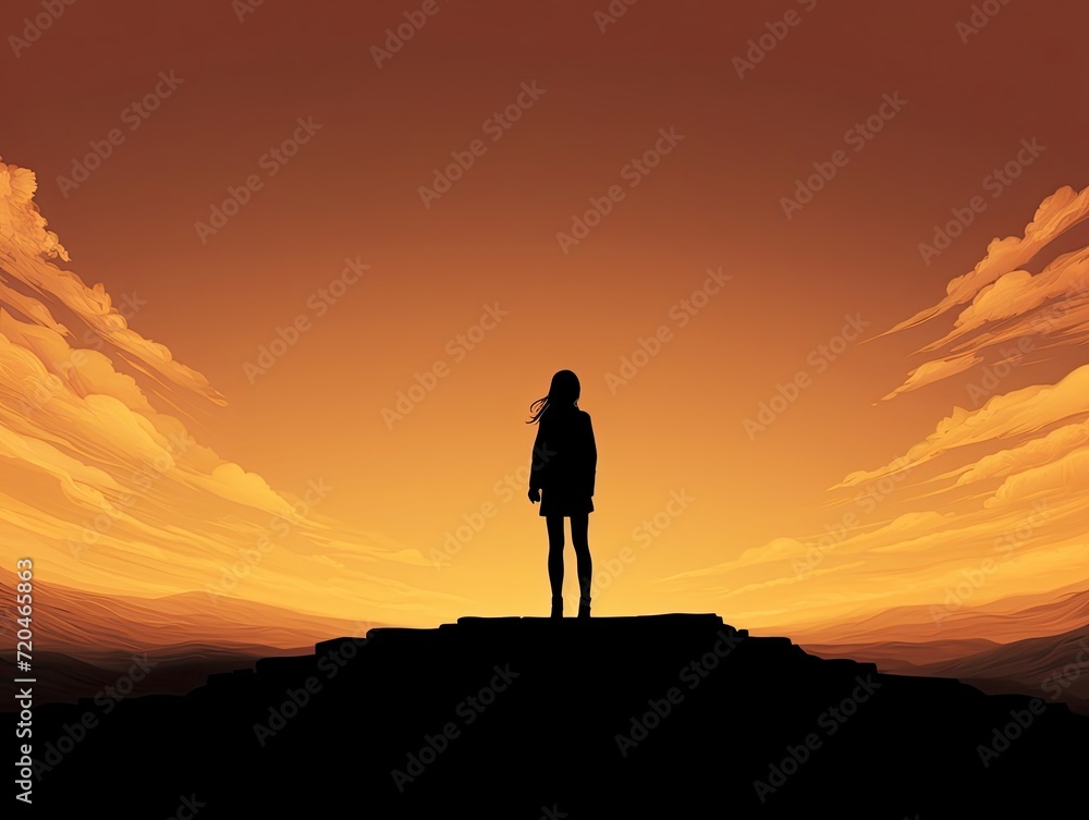 Person Standing on Hilltop at Sunset With Expansive Landscape View