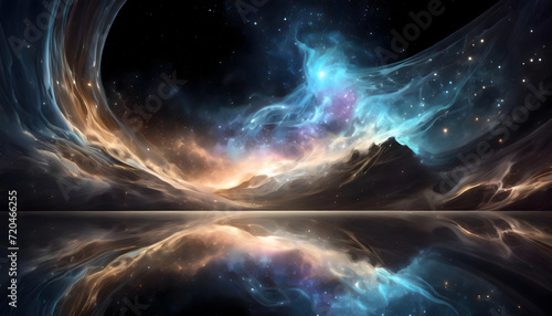 Reflective Nebulae  Nebula Reflections with Copyspace on Black Background