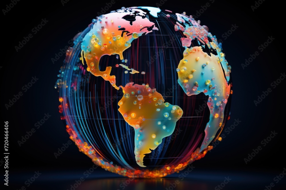 Naklejka premium Abstract globe focusing on North America, representing interconnected digital and financial networks, Ai generated