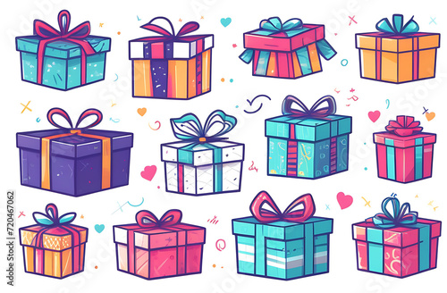 A set of illustrations of gift boxes isolated on a white background
