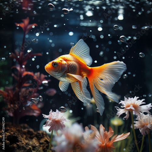 Goldfish in the aquarium Beautiful underwater  The tank is filled with beautiful and colorful small fish that are swimming around  Ai generated
