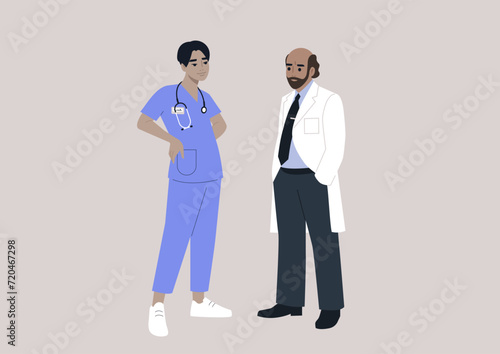 An intern is gaining hands-on experience in the clinics, learning from a doctor, the educational aspect of an internship, where students absorb practical knowledge under the guidance of mentors