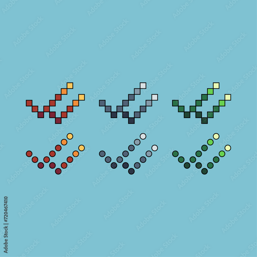 Pixel art stroke sets icon of checklist variation color. checklist icon on pixelated style. 8bits perfect for game asset or design asset element for your game design. Simple pixel art icon asset.