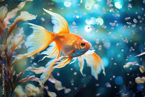 Goldfish in the aquarium Beautiful underwater scenery , Ai generated
