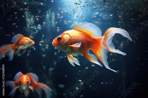 Goldfish in the aquarium Beautiful underwater, The tank is filled with beautiful and colorful gold fish that are swimming around, Ai generated © Tanu