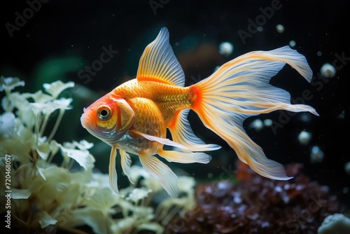 Goldfish in the aquarium Beautiful underwater scenery , Ai generated